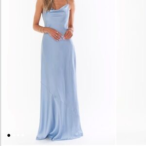 Show me your Mumu Tuscany Maxi Slip Dress in Steel Blue Satin